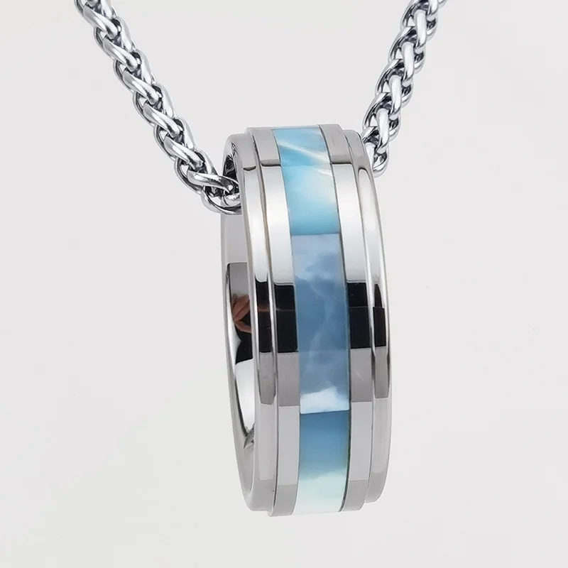 6MM 8MM Silver Women's Or Men's Tungsten Carbide Wedding Rings with Blue Turquoise Inlay Comfort Fit