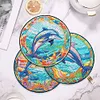 4PCS Diamond Painted Acrylic Dolphin Placemats Insulated Dish Mats with Holder