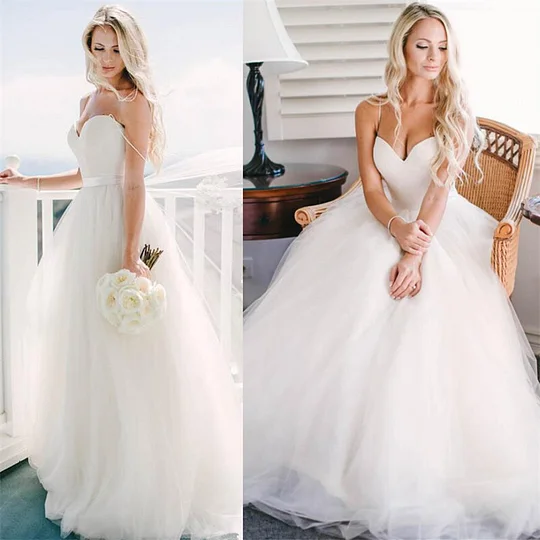 Miabel Long Tulle Spaghetti-Straps Wedding Dress