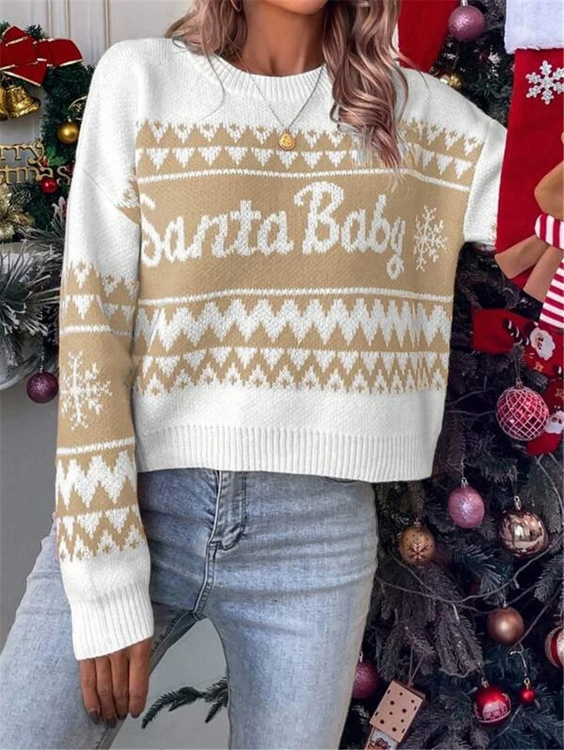 Athvotar Athvotar And Winter New Loose Simple Round Collar Knitted Knitted Christmas Sweater