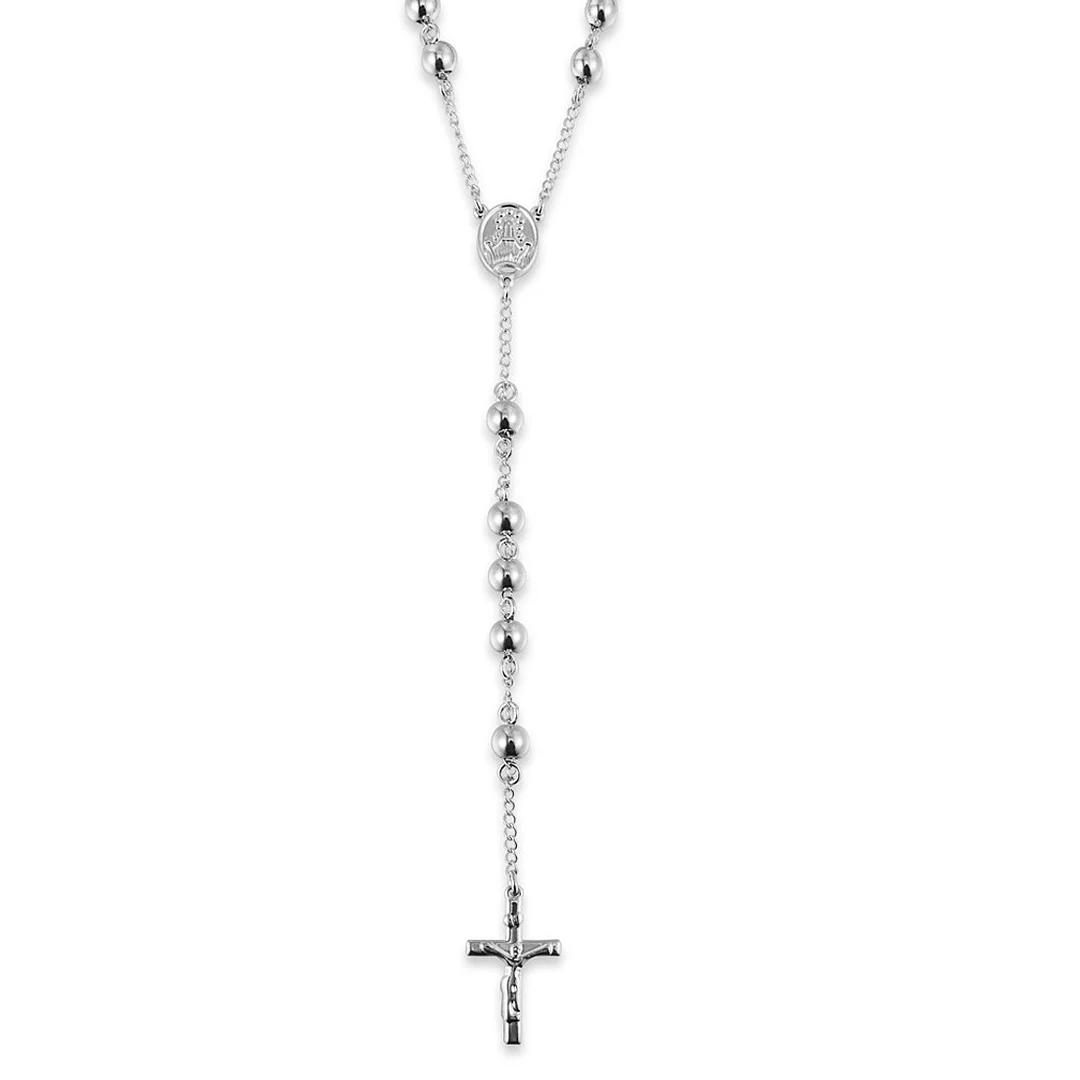 Sliver Titanium Stainless Steel Beads Rosary Necklace Crucifix Jesus Cross Medal Religious Prayer Necklaces 4mm/6mm/8mm/10mm