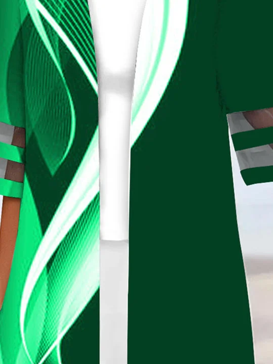 Women Half Sleeve Scoop Neck Striped Printed Colorblock Two-Pieced Tops