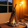 Woodland Campfire LED Night Lamp: Handmade Nature Decor