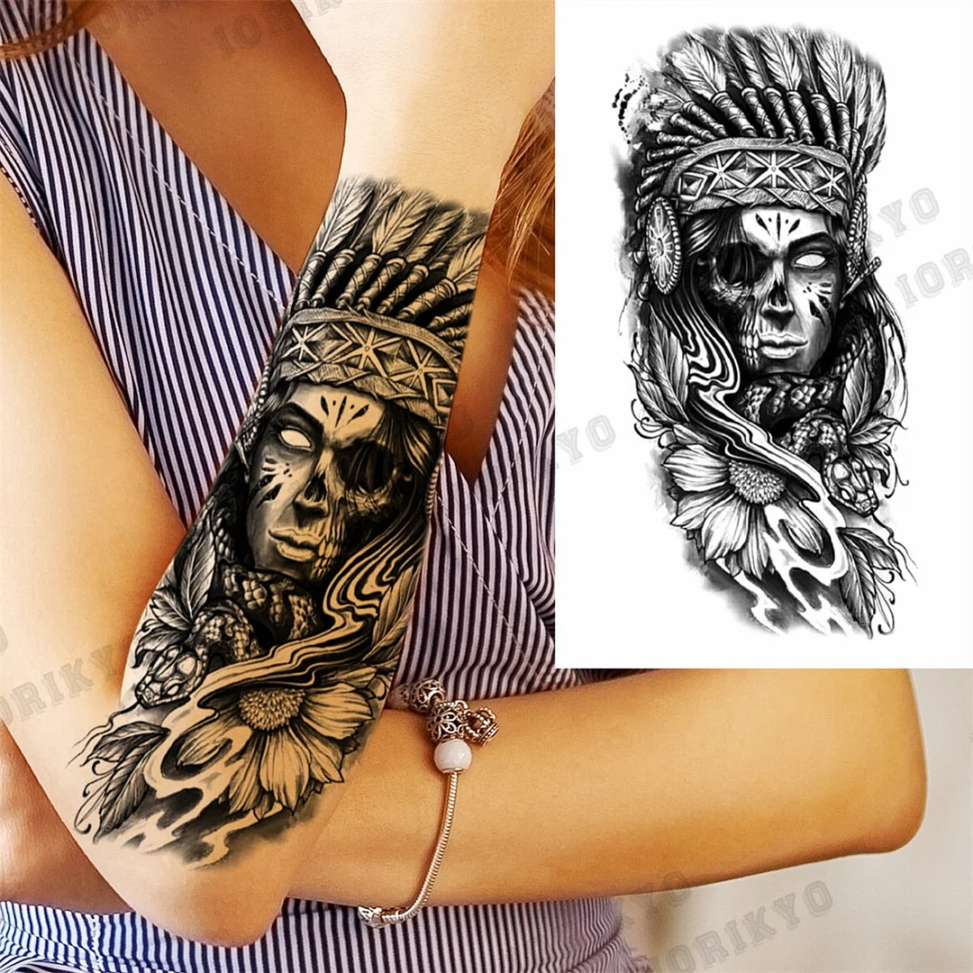 3D Skull Rose Flower Temporary Tattoos For Women Men Geometry Tiger Compass Mandala Fake Tattoo Washable Body Art Painting Tatoo