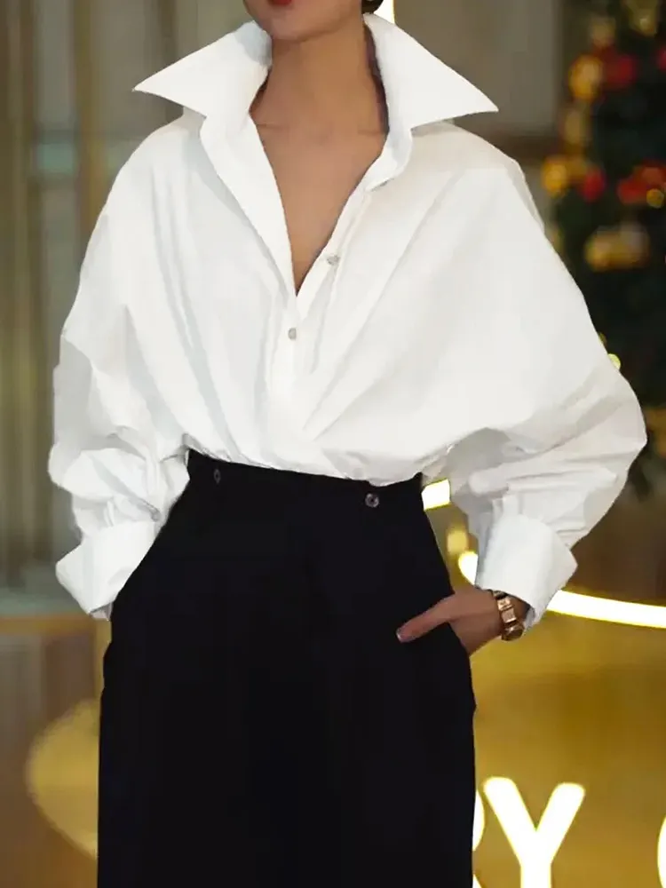 Casual Striped Lapel Collar Batwing Sleeve Top