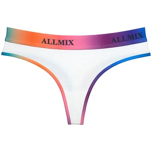 Sexy Gradient Rainbow Letter Cotton Seamless Low-Waist Thong