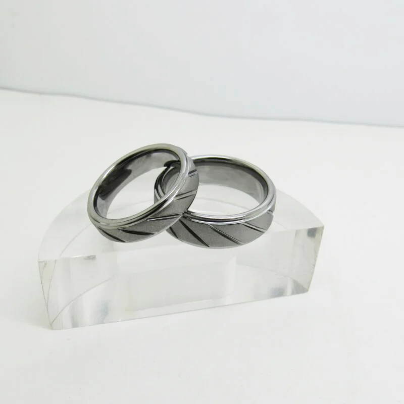 6MM 8MM Couples Tungsten Carbide Step Surface Sandblasted With 12 Chutes Sliver Wedding Rings