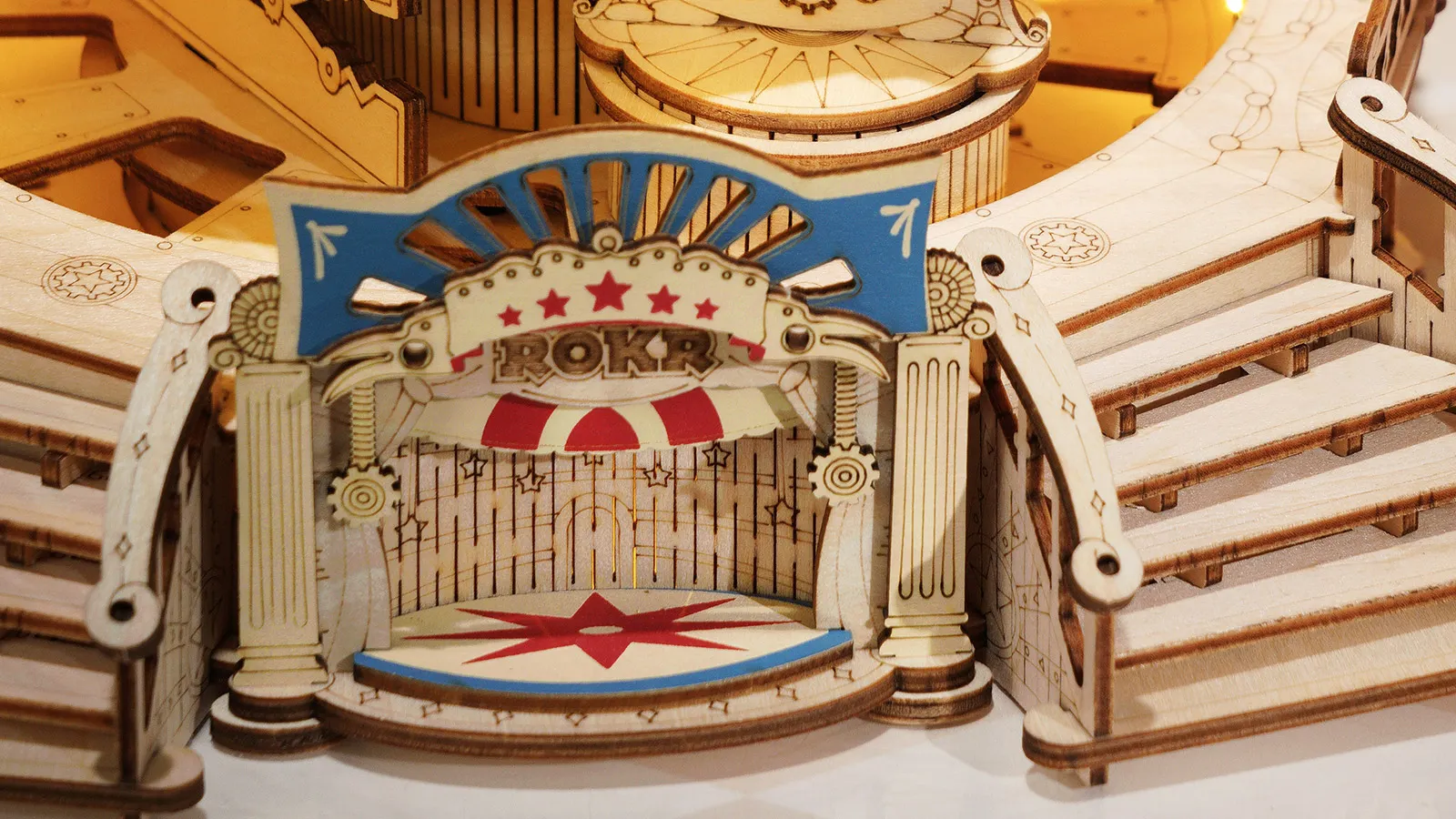 ROKR Tilt-A-Whirl Tea Cup Amusement Park Building Kit – Wooden 3D Puzzle Toy, Birthday Gift For Teens & Adults