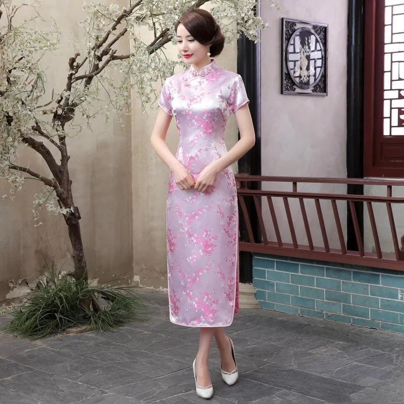 Plus size  plum blossom, brocade fabric long Qipao