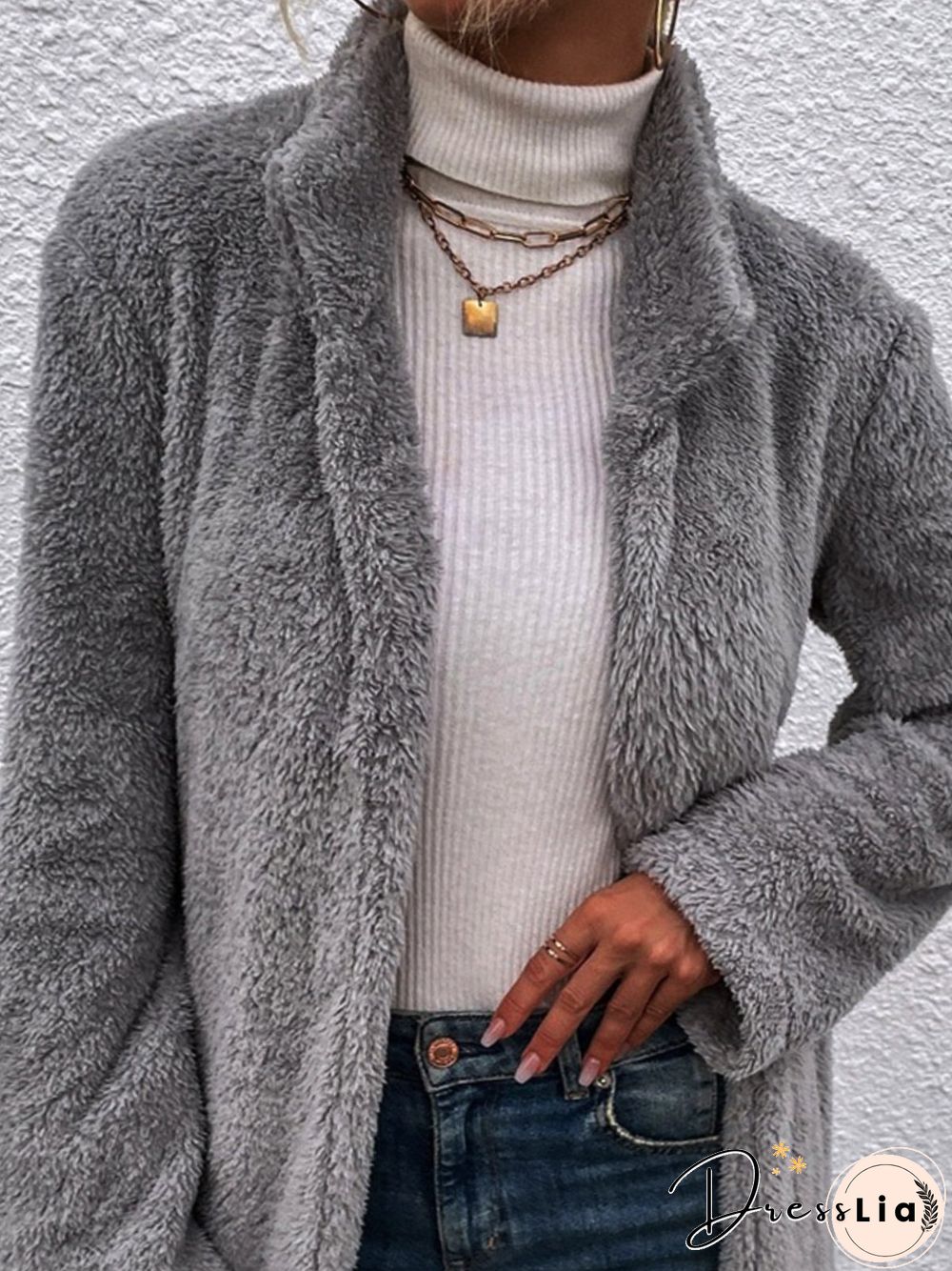 Plain Long Sleeve Plus Size Casual Plush Coat