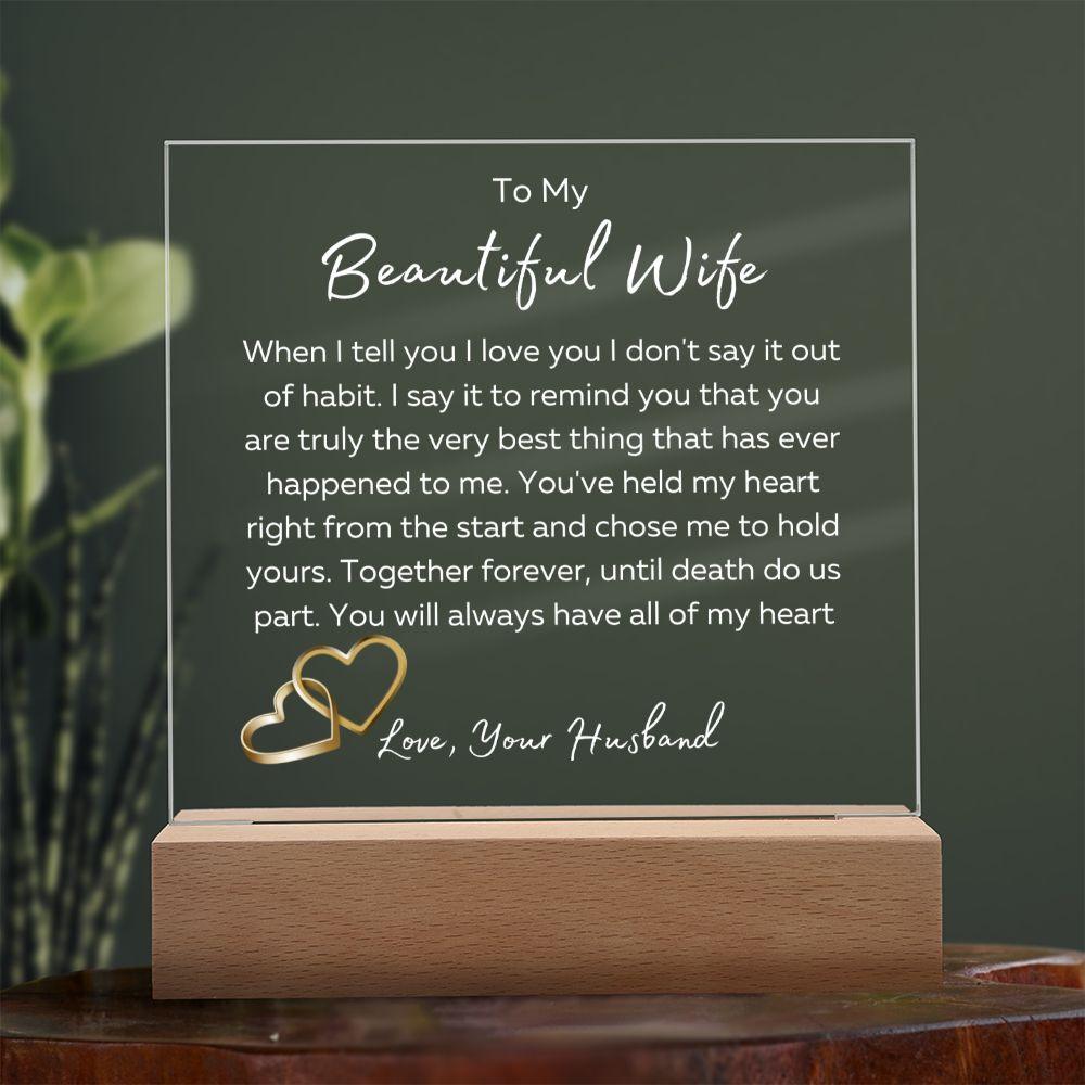 Loveyoufancy To My Beautiful Wife LED Square Plaque