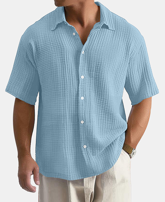 Casual Cotton Lapel Button Short Sleeve Shirt