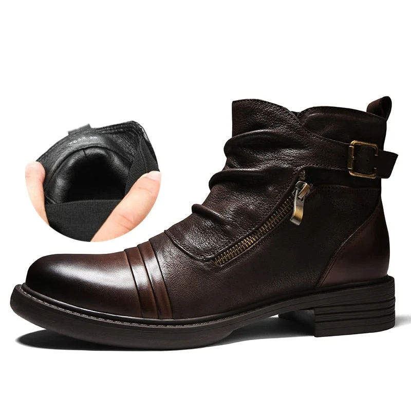 Retro Wrinkle 100% Genuine Leather Mens Chelsea Boots Original Designer Waterproof Ankle Boots Monk Strap Men Shoes Oxfords