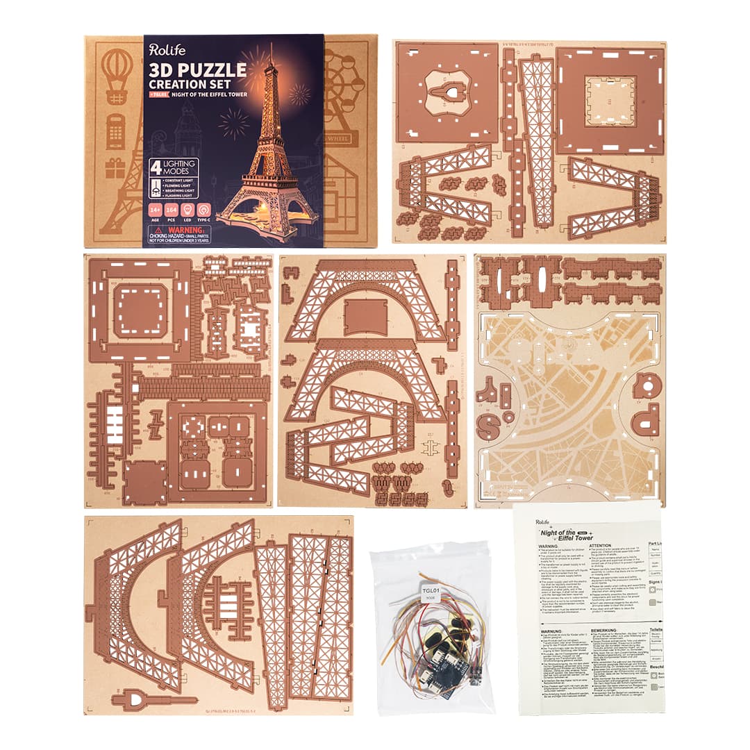 Rolife Night of the Eiffel Tower 3D Wooden Puzzle TGL01