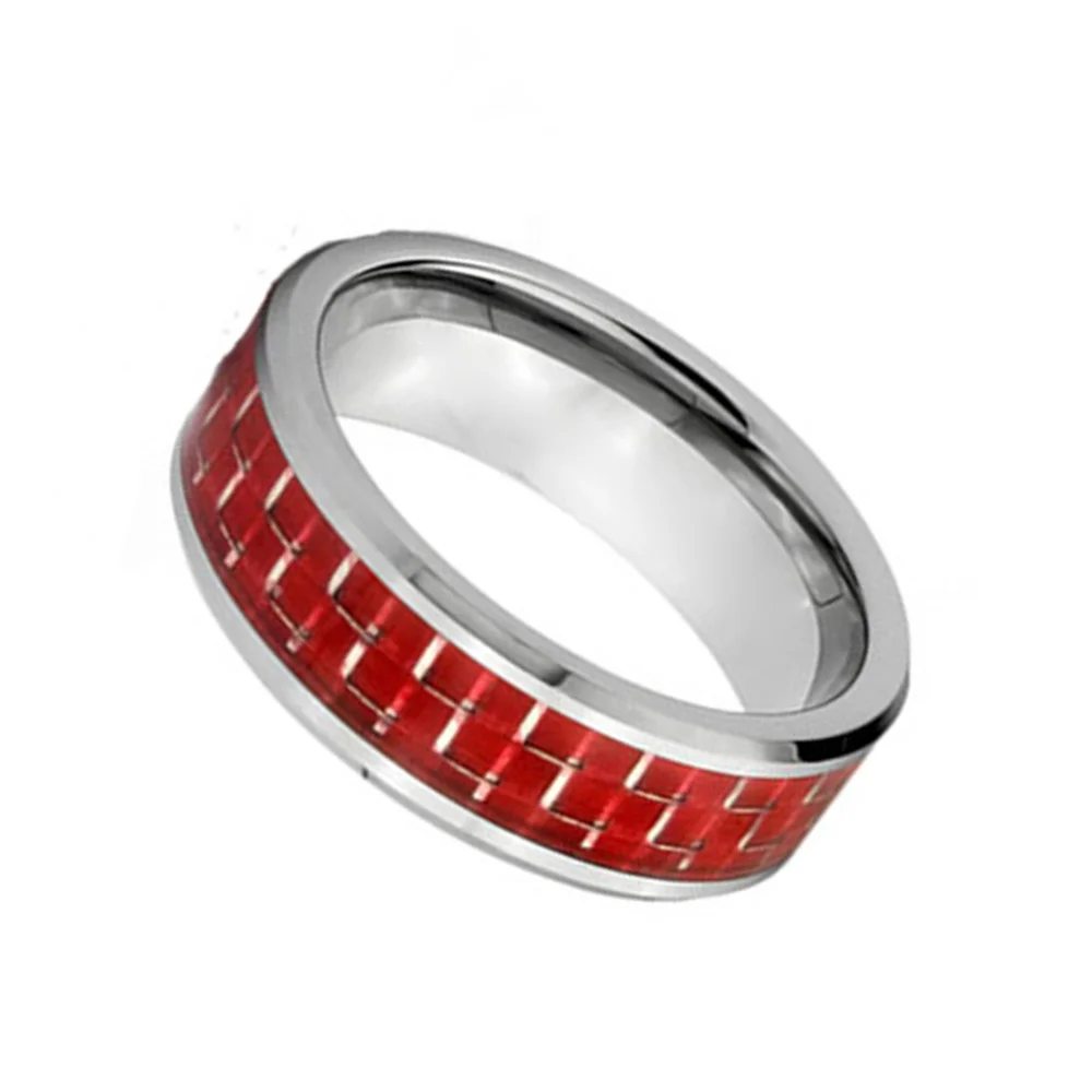 6MM 8MM Tungsten Carbide Inlaid Red Carbon Fiber Wedding Bands