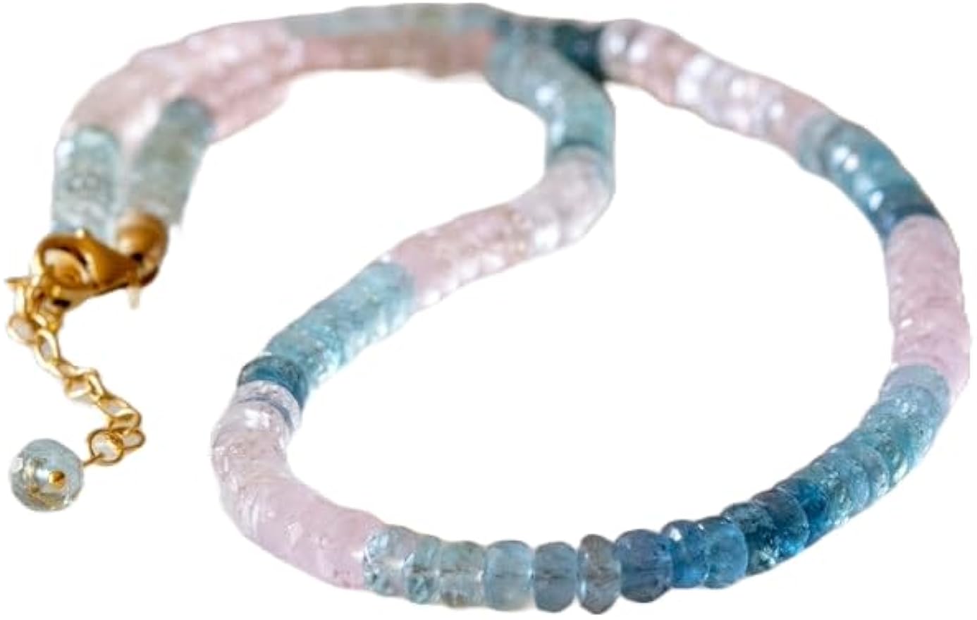 LKBEADS Natural Aquamarine morganite Necklace rondelle 5-7mm smooth 16inch Full strand Beads Jewelry Gemstone Necklace crystal healing energy stone Necklace for Women