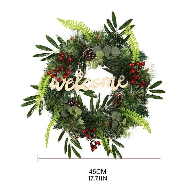 18 Inch Christmas Door Wreath With Sign LED Light For Wedding Party Wall Decor