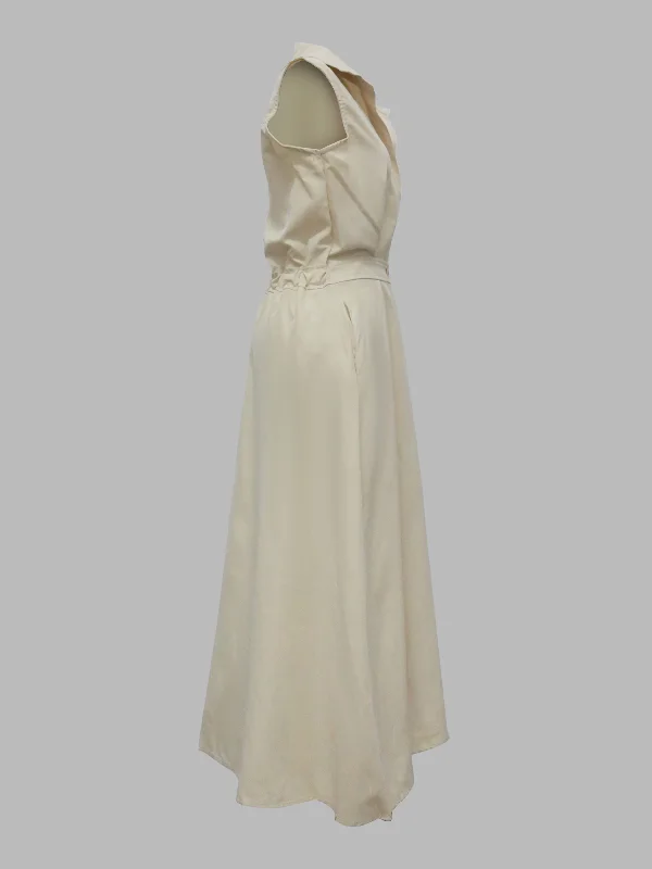 Sophisticated Minimalism: Sleeveless Lapel Midi Dresses in Solid Color