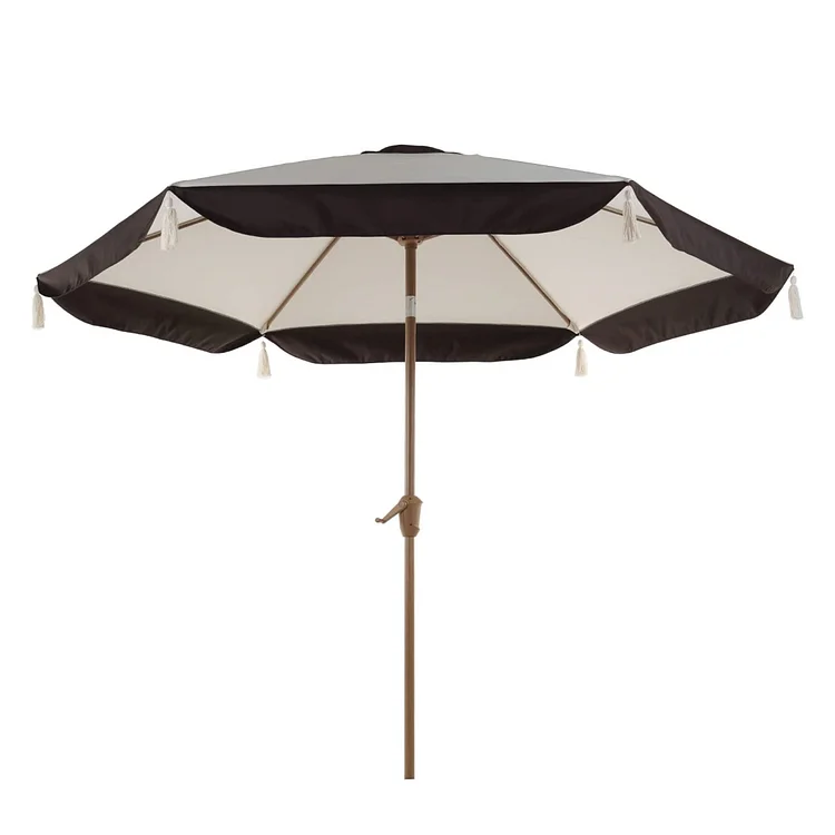 GRAND PATIO Myko 9FT Round Market Umbrella with Tassle Design, Outdoor Umbrella with Crank Lift and Push Button Tilt