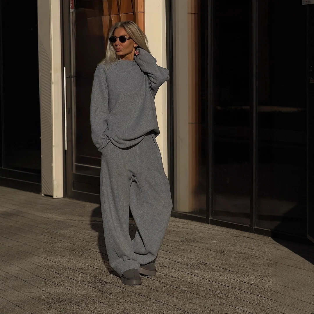 Athvotar Athvotar Lazy Knitted Casual Sweater Gray Camel Two-Color High-End One-Shoulder Vest With Wide-Legged Trousers