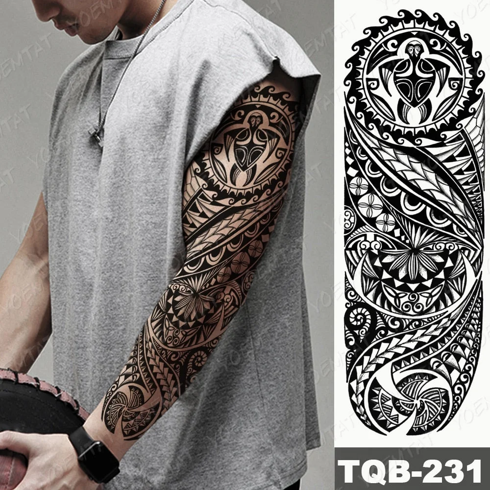 Large Arm Sleeve Tattoo Lion Cross Prayer Waterproof Temporary Tatto Sticker Tiger Beach Compass Body Art Full Fake Tatoo Men