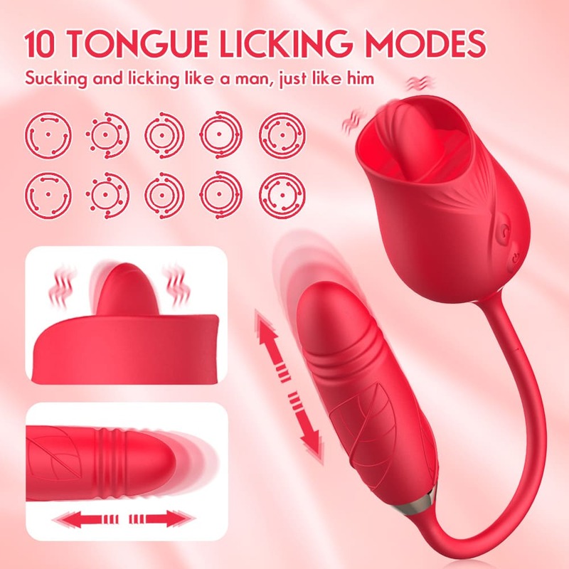 10 tongue licking modes of flower rose toy with dildo