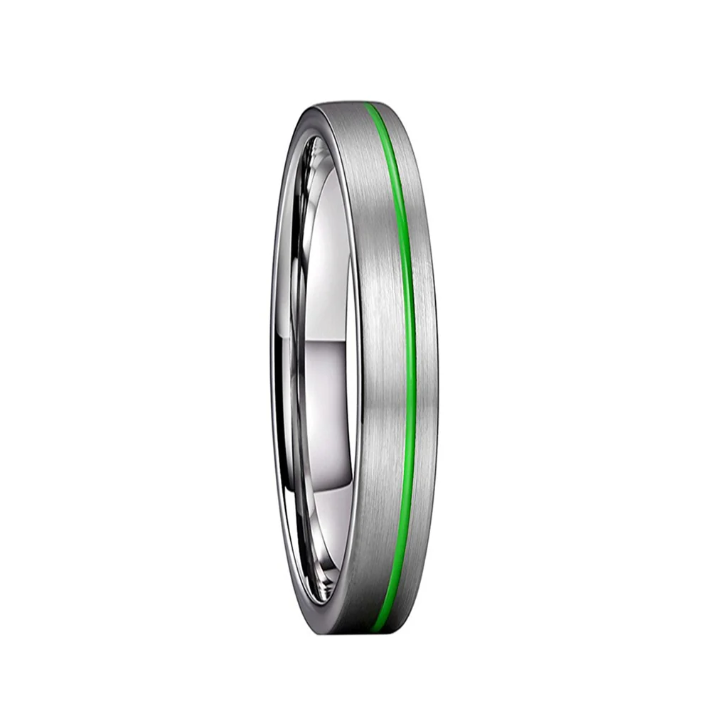 4MM 6MM 8MM Couples Brushed Flat Tungsten Rings Green Grooved Center