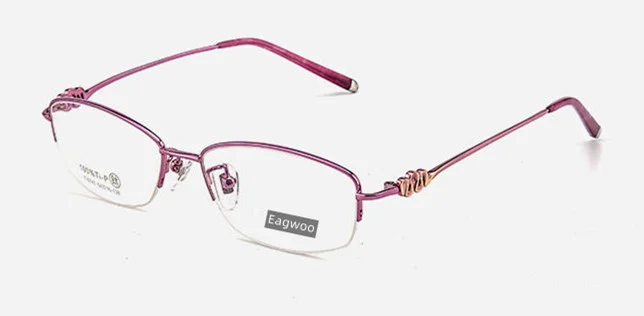 Women Pure Titanium Eyeglasses Glasses Designed Diamond Half Rim Spectacle High Grade Prescription Eyeglasses 8740 Brown