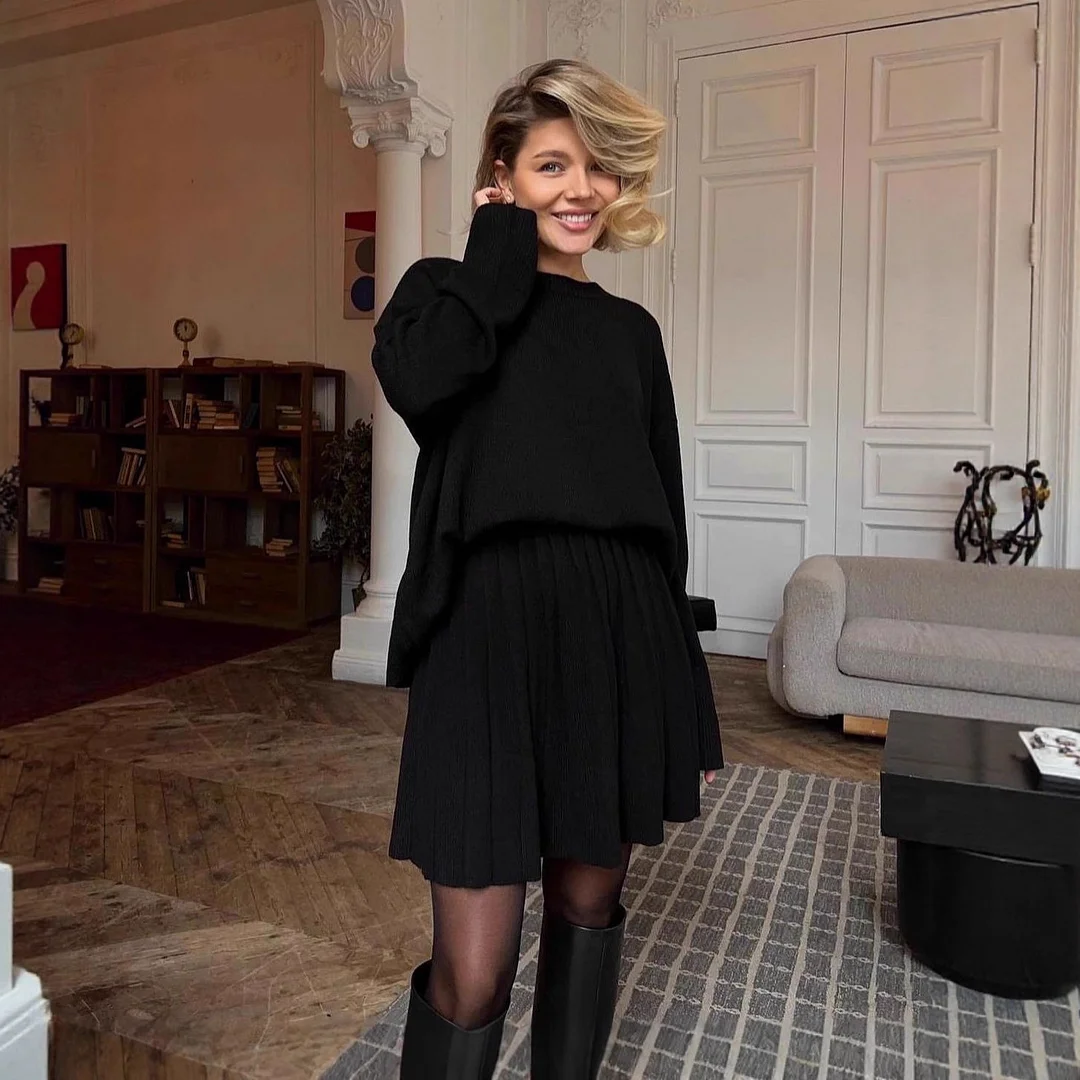 Athvotar Athvotar Lazy Knitted Casual Sweater Gray Camel Two-Color High-End One-Shoulder Vest With Wide-Legged Trousers