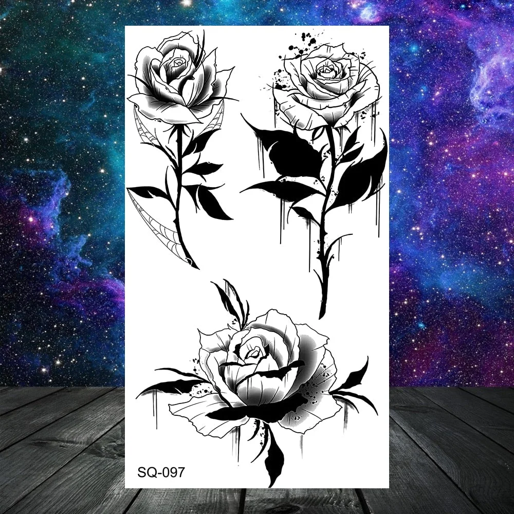 3D Constellation Rose Mountains Tatoos Temporary Tattoos For Women Men Star Moon Sun Realistic Fake Tattoo Small Washable Tatoos