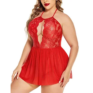 Women Plus Size Lingerie Lace Chemise Sexy Mesh Sleepwear