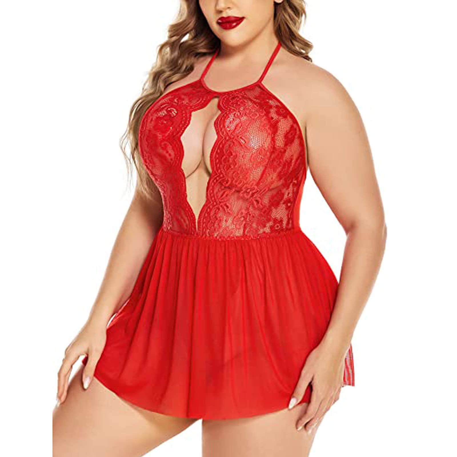 Women Plus Size Lingerie Lace Chemise Sexy Mesh Sleepwear