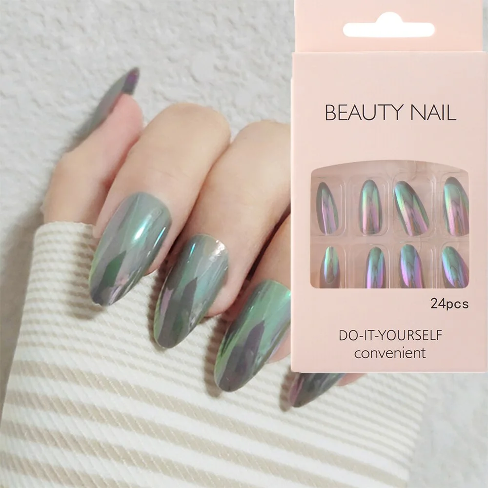 24pcs Detachable False Nails Colorful Stiletto False Nails Wearable Gradient Fake Nails Full Cover Nail Tips Nail Art Accessorie-Nail Inspo