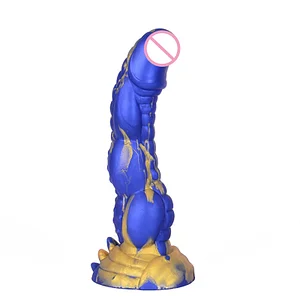 Tentacle Shaped Penis Soft Silicone Dildo For Women Blue Gold