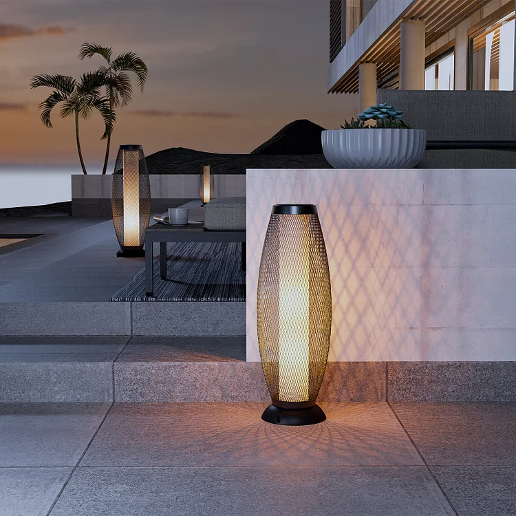 GRAND PATIO Shadow Solar Powered 28"H Floor Lamp, Metal Wire Shade, LED Modern Outdoor Flickering Lantern