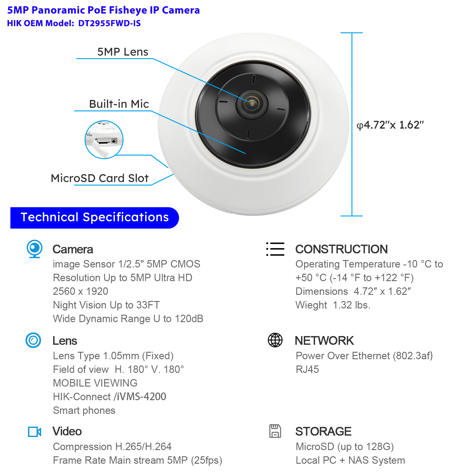 DT9555 MP Fisheye IP Camera