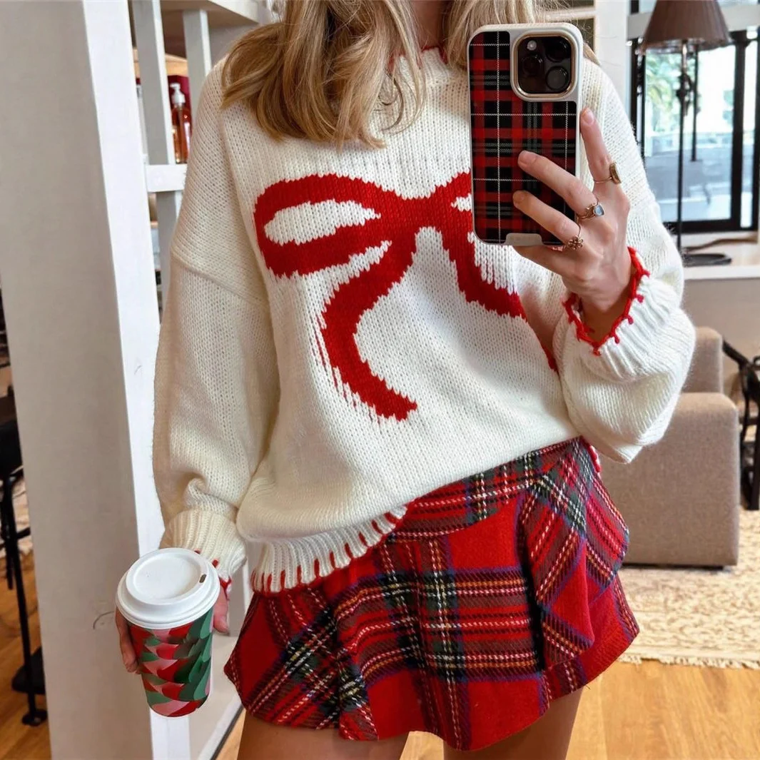 Athvotar Athvotar And Winter New Loose Simple Round Collar Knitted Knitted Christmas Sweater