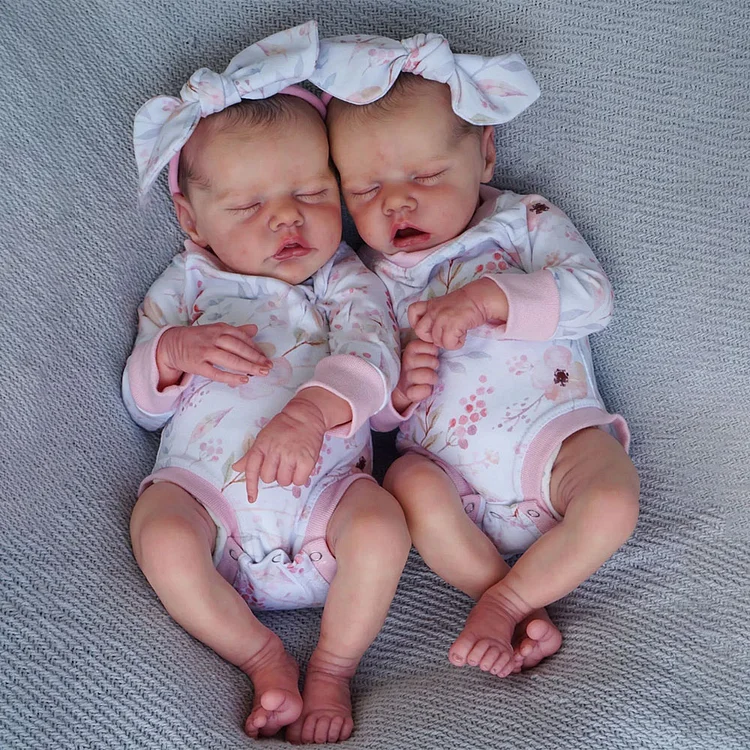[New Series!]12'' Soft Silicone Body Reborn Eyes Closed Baby Twins Sisters Named Riya and Seriya Reborn Hand-painted Hair Doll Girls：Realistic Reborn Baby Dolls By Rsgdolls®