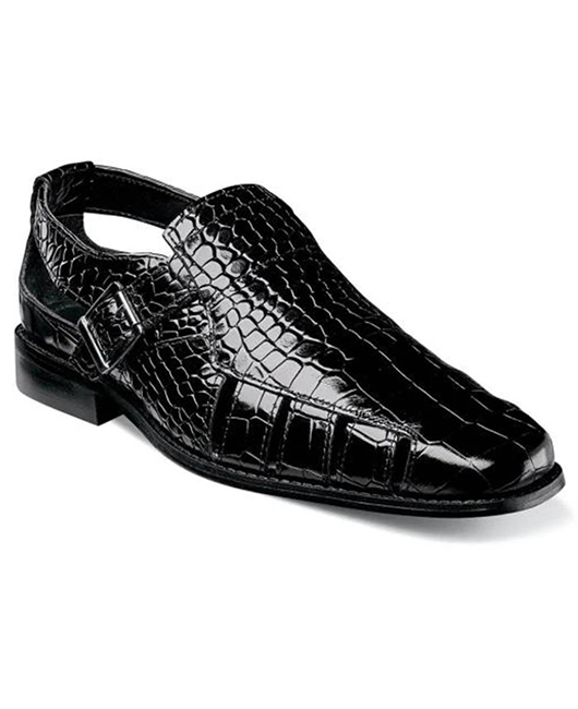 Crocodile Pattern Cut Out Buckle Square Toe Sandals