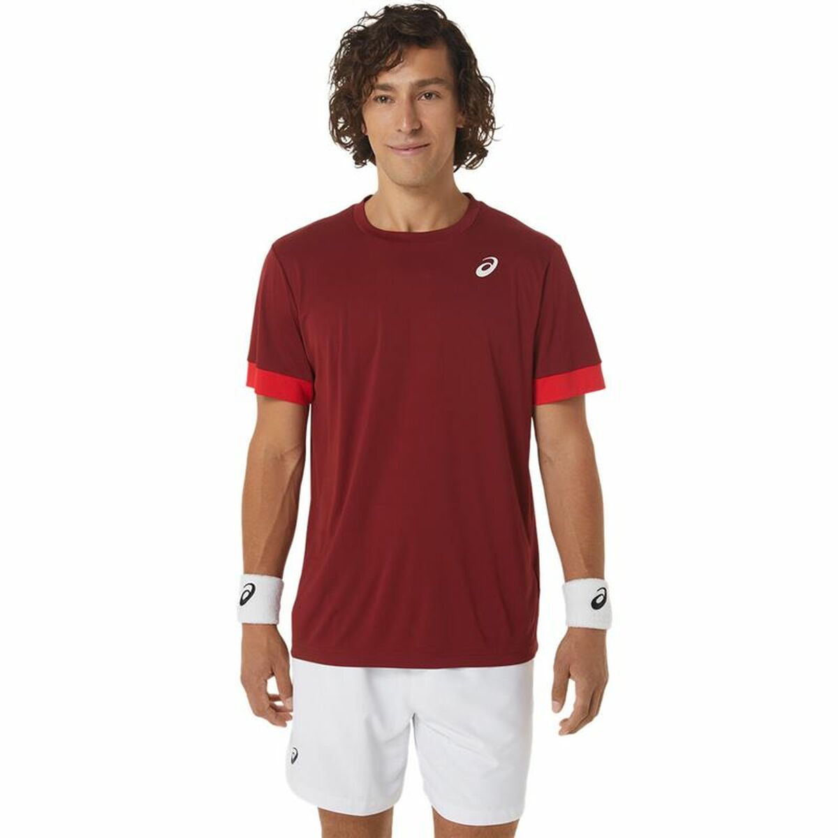 Men&rsquo;s Short Sleeve T-Shirt Asics Court Dark Red Tennis