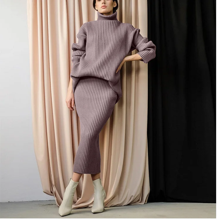 PASUXI Women's 2 Piece Outfits Turtleneck Sweaters Lounge Set and Wide Leg Pants Cozy Knit Sweatsuit Sets