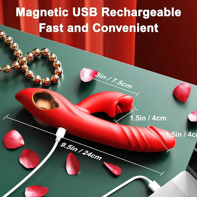 Triple Action G-Spot Vibrator with Thrusting Vibrations and French-Kissing Mouth Stimulation