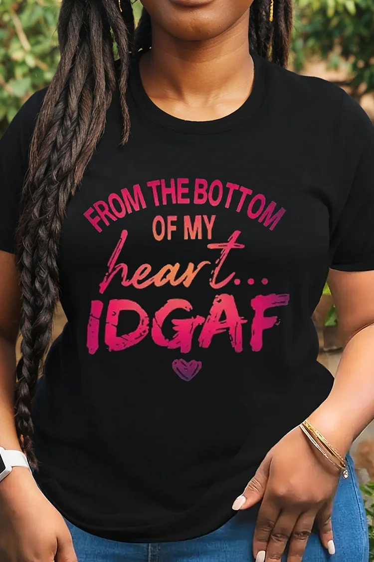 Plus Size Casual T-Shirt Black Round Neck Letter Print Basic T-Shirt 2024 - Xpluswear