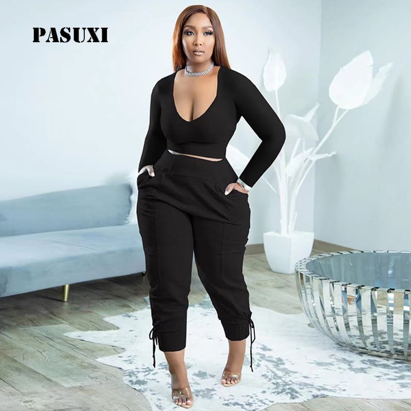 PASUXI Loungewear Black Plus Size