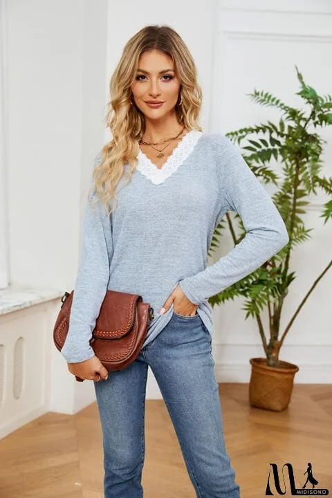 MidiSono - Lace Detailed V Neck Top