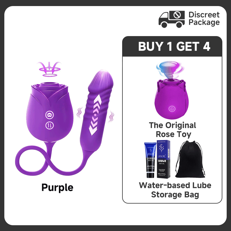 2025 Rose Thrusting Dildo with Clitoral Sucking and 10 Vibrating Modes for Deep Pleasure