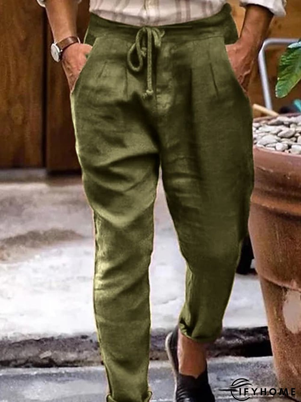 Men's Linen Pants Trousers Summer Pants Beach Pants Plain Breathable Soft Casual Daily Holiday Linen / Cotton Blend Fashion Streetwear Black White Micro-elastic | IFYHOME