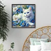 Diamond Painting-DIY Full Round Drill White Cat Flower(40*40 CM)