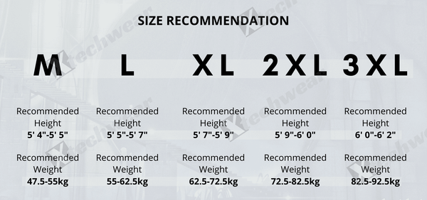 techwear size chart
