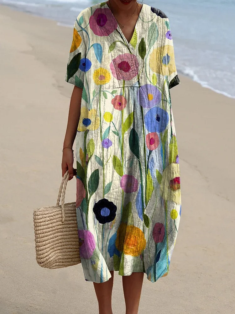 French oil painting floral dress women's summer main image 1